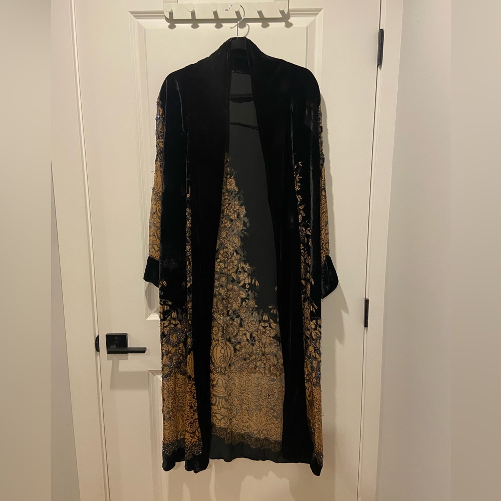 Black velvet and hand embroidered beaded duster